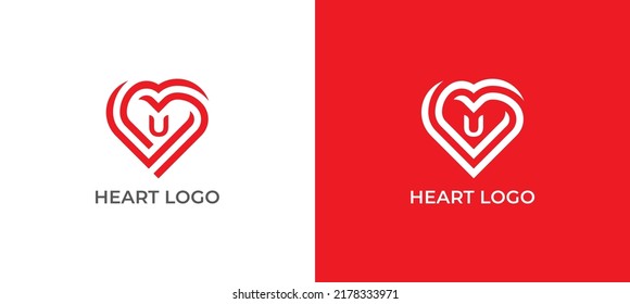 Heart Logo Concept sign icon symbol Design with Letter U. Heart Symbol Vector. Vector illustration logo template