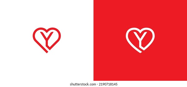 Heart Logo Concept sign icon symbol Design Line Art Style with Letter Y. Love, Medical Health Care Logotype. Vector illustration logo template