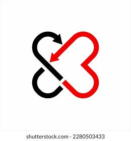Heart logo design with abstract cross with arrow concept.