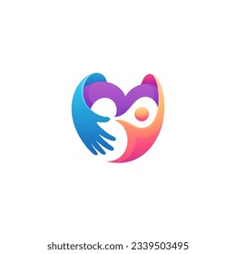 Heart logo design with hand and people combination