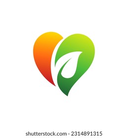 Heart Logo Design With Leaf Modern Colorful Icon Vector Template