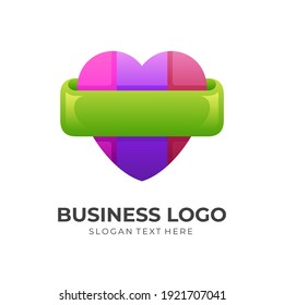 Heart logo design template, simple logo colorful