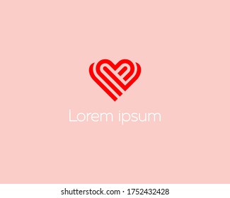 Heart logo design template. Valentines day ribbon logotype. Universal cardiology medical health sign icon element.