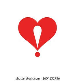 Heart Logo With An Exclamation Point Incorporated Into Design. Love, Dating, Or Valentine Concept. Minimalist Vector Icon.