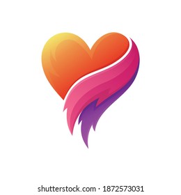 logotipo del corazón con diseño de concepto de plumas. icono de pluma.