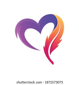 heart logo with feather concept design. feather icon. quill vector illustration