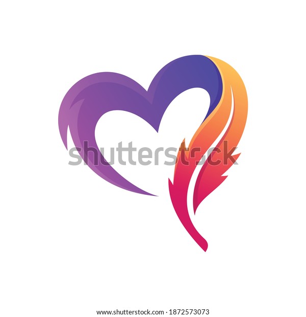 Heart Logo With Feather Concept Design Feather Icon Quill Vector Illustration