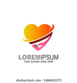 Heart logo and hand, Creative Care Concept Logo Design Template