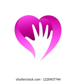 Heart logo with hand silhouette, charity/foundation logo, love and care logo