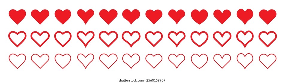 Heart logo. Hearts isolated on white. Hearts in linear and flat. Love icon. Valentines day signs or symbols. Vector illustration. 