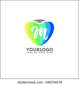 Heart logo icon design template elements. Letter M
