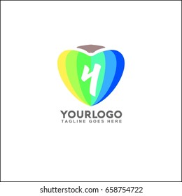 Heart logo icon design template elements. Letter 4