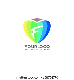 Heart logo icon design template elements. Letter F
