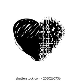 Heart logo icon sign composition Hand drawn sketch Pixel art Love symbol Modern design Cartoon doodle tech cute style Fashion print clothes apparel greeting invitation card cover flyer poster banner