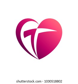 Heart Logo With Letter T Initial Logo Template