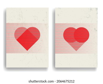 Heart Logo With Lines. Hearts Unusual Icon Design .Black Vector Stripes .Geometric Shape.