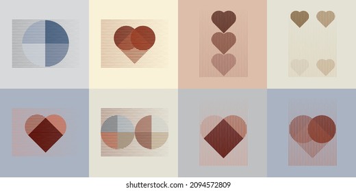 Heart Logo With Lines. Hearts Unusual Icon Design .Black Vector Stripes .Geometric Shape.