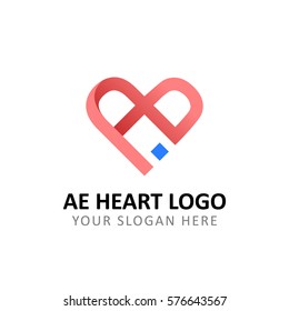 Heart Logo, Love Logo, Initial Letter A E logo.