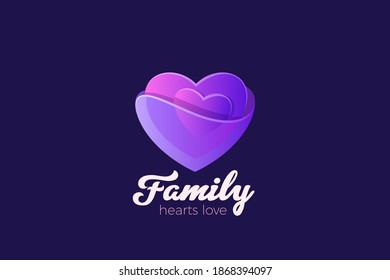 Heart Logo Love symbol design vector template. Valentines Day two heart couple concept. Charity Logotype icon.