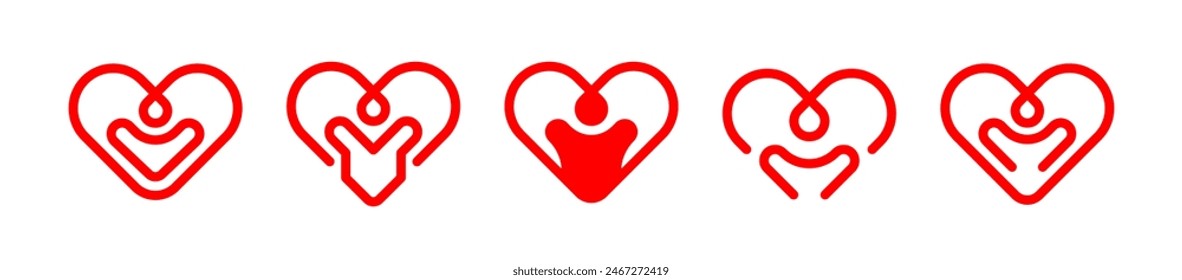 Logo del corazón. Símbolo de amor. Iconos del vector del corazón. Corazón y hombre