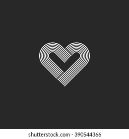 Heart logo monogram wedding invitation decoration design element, offset parallel line geometric shape