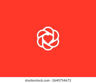 A heart logo in negative space. Cardiology health love minimalist symbol. Creative flower shutter vector icon.