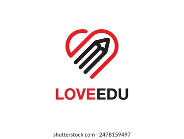 corazón con el lápiz del logotipo. diseño del Vector del símbolo de la educación del amor