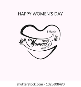 Heart logo and Pink Happy International Women's Day Typographical Design Elements.Women's day symbol. Minimalistic design for international women's day concept.Vector illustration

