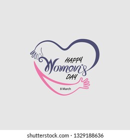 Heart logo and Pink Happy International Women's Day Typographical Design Elements.Women's day symbol. Minimalistic design for international women's day concept.Vector illustration