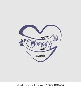Heart logo and Pink Happy International Women's Day Typographical Design Elements.Women's day symbol. Minimalistic design for international women's day concept.Vector illustration