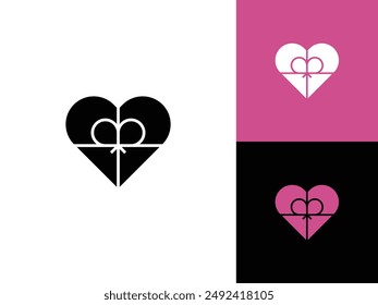 heart logo with present gift vector template