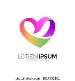 heart logo and ribbon with colorful design template, valentines day logo, medical icon