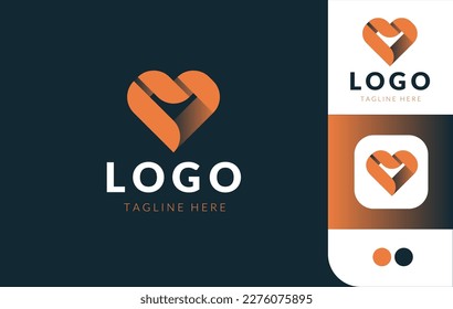 Heart logo set with triangle gradient design, future and forward. H icon flat design. ribbon Heart logo