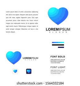 Heart logo template. Abstract material design. Vibrant sky blue colors. Love symbol concept. Vector Heart icon for your website, app, game.