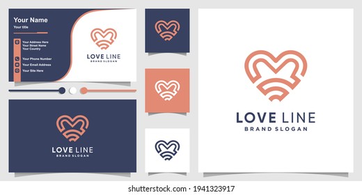 Heart logo with unique stripes concept and business card design Premium Vector