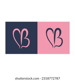 heart logo vector with letter B in pretty style for beauty