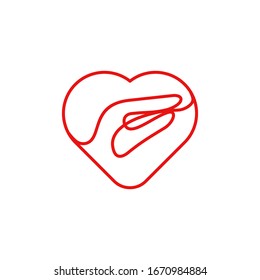 Heart Logo Web icon in linear style with hand inside
