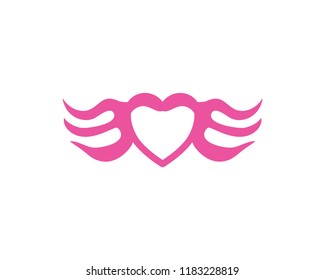 Heart logo with wings vector design template, Love symbol, Vector illustration