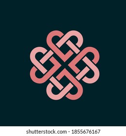 Heart logo.Love symbol elements isolated on dark background.Graphic intertwined lines.St. Valentine sign.Romance and friendship concept.Artistic style vector illustration.