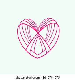 Heart logo.Love symbol isolated on light background.Decorative pink intertwined lines icon.Graphic shape.Playful, colorful st. Valentine sign.Romance concept.Artistic style vector illustration.