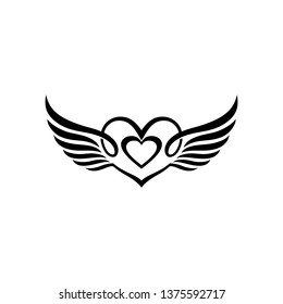 Heart logos with very beautiful wings, logos, vector, templates, illustrations