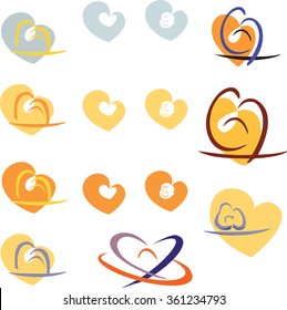 Heart logotypes. About family, love, protection, security,safety, being together
