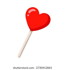 Caramelo de la piruleta del corazón en estilo plano para los dulces del día de San Valentín. Ideal para diseños lindos, ilustraciones románticas y temas festivos de dulces.