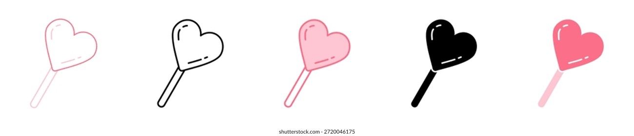 Conjunto de iconos de piruleta de corazón Colección de estilo múltiple