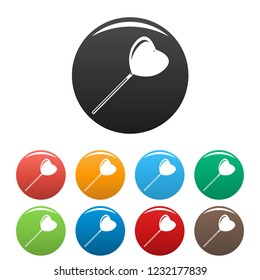 Heart lollipop icons set 9 color vector isolated on white for any design