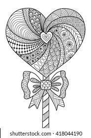 Heart Lollipop Line Art Design For Coloring Book For Adult, T- Shirt Design And Other Decorations - Stock Vector