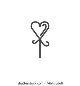 Heart lollipop line icon, outline vector sign, linear style pictogram isolated on white. Symbol, logo illustration. Editable stroke