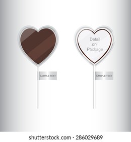 Heart Lollipop Packaging Design : Plastic Transparent Box : Vector Illustration Template