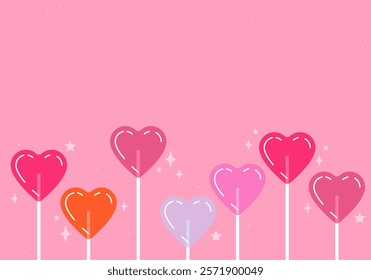 Heart lollipop. Romantic love sugar caramel symbol. candy heart shape. Valentine day celebration. Cute love drawings. Strawberry flavoured candies. 14 February greetings. Lollipop candies