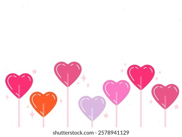 Heart lollipop. Romantic love sugar caramel symbol. candy heart shape. Valentine day celebration. Cute love drawings. Strawberry flavoured candies. 14 February greetings. Lollipop candies